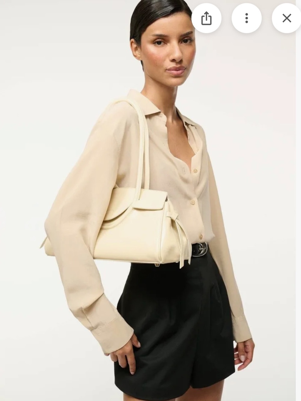 STAUD Maude Cream Leather Shoulder Bag